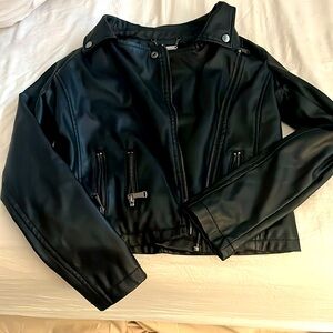 Black faux leather polo club jacket kids